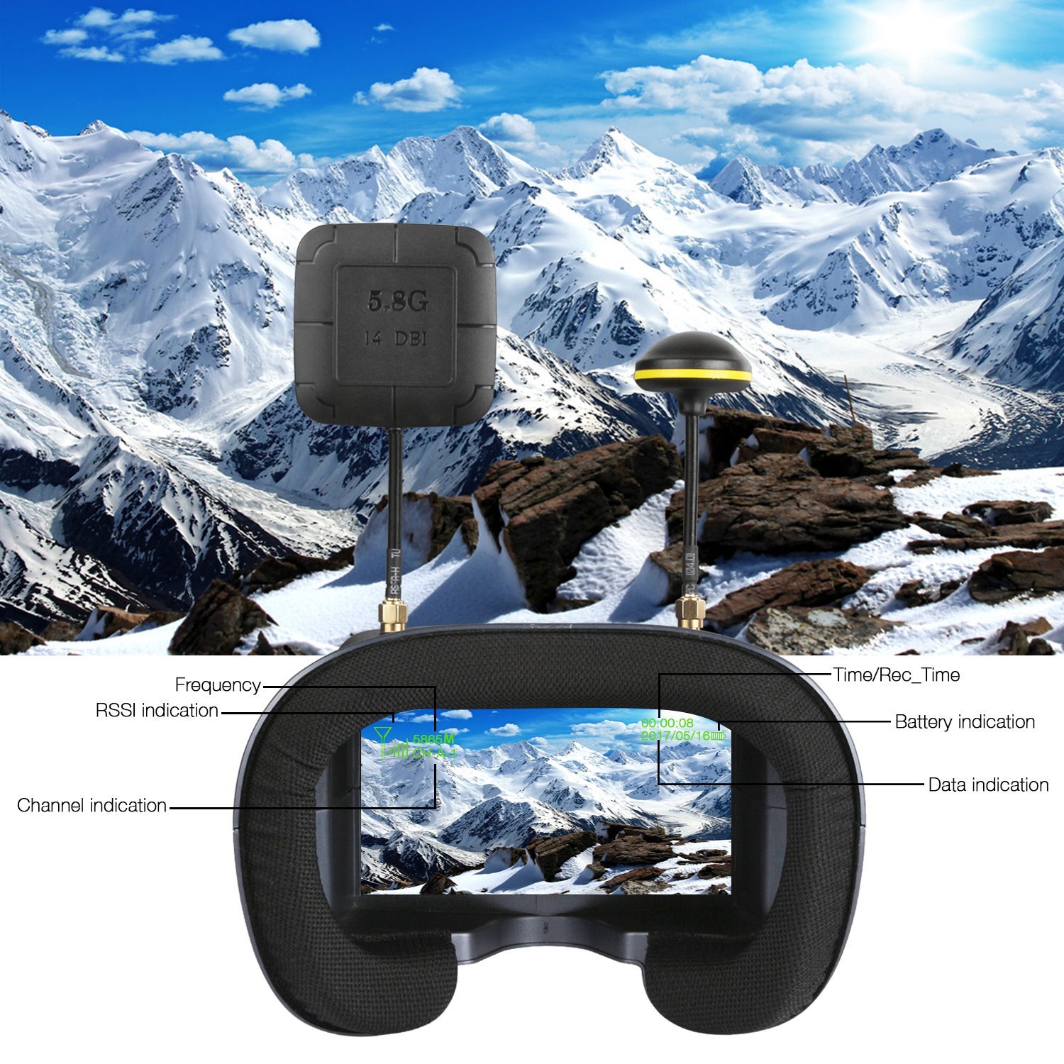 008D 5.8G 40CH 4.3 Inci 800*48 - Skyzone Sky04O Pro Fpv Goggles ulasan dan harga